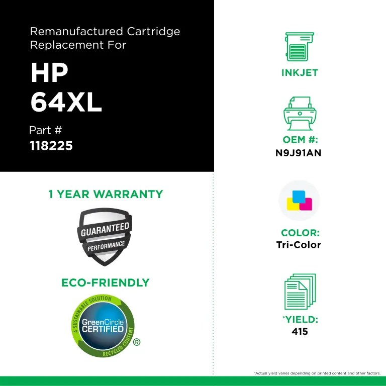 Clover Imaging Remanufactured High Yield Tri-Color Ink Cartridge for HP 64XL (N9J91AN)