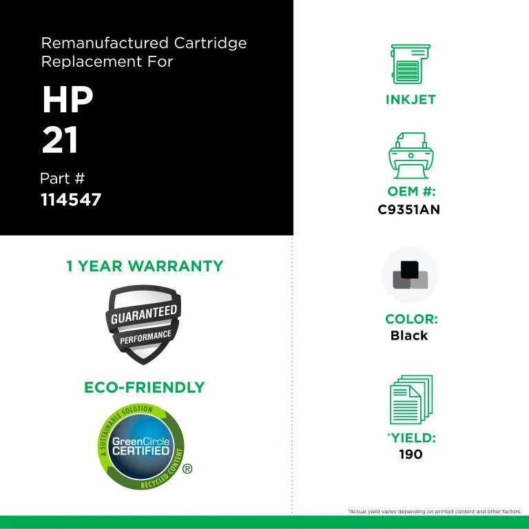 Clover Imaging Remanufactured Black Ink Cartridge for HP 21 (C9351AN)