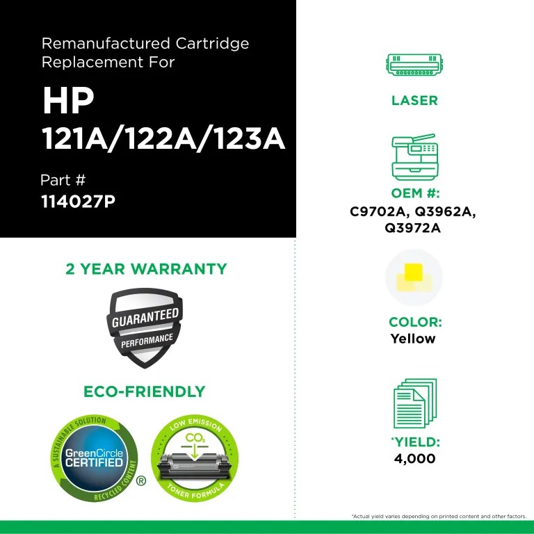 Clover Imaging Remanufactured Yellow Toner Cartridge for HP 121A/122A/123A (C9702A/Q3962A)