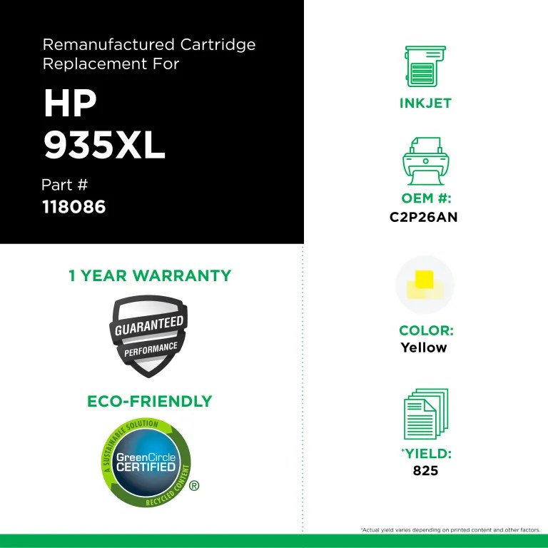 Clover Imaging Remanufactured High Yield Yellow Ink Cartridge for HP 935XL (C2P26AN)