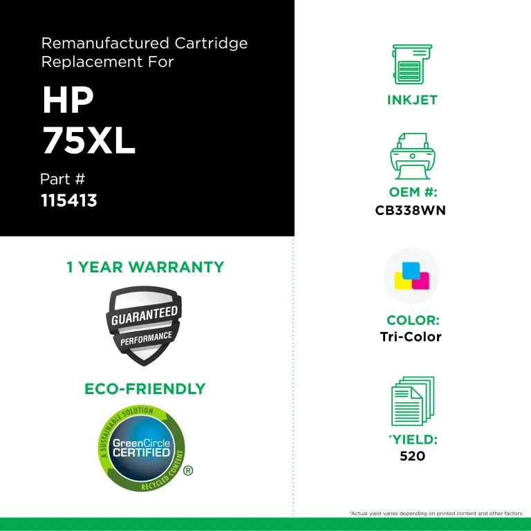 Clover Imaging Remanufactured High Yield Tri-Color Ink Cartridge for HP 75XL (CB338WN)