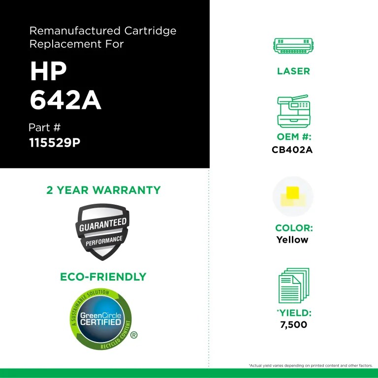 Clover Imaging Remanufactured Yellow Toner Cartridge for HP 642A (CB402A)