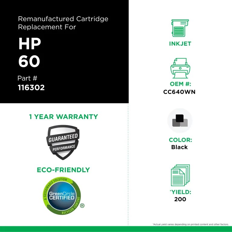 Clover Imaging Remanufactured Black Ink Cartridge for HP 60 (CC640WN)