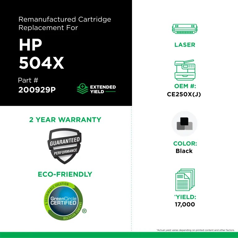 Clover Imaging Remanufactured Extended Yield Black Toner Cartridge for HP CE250X