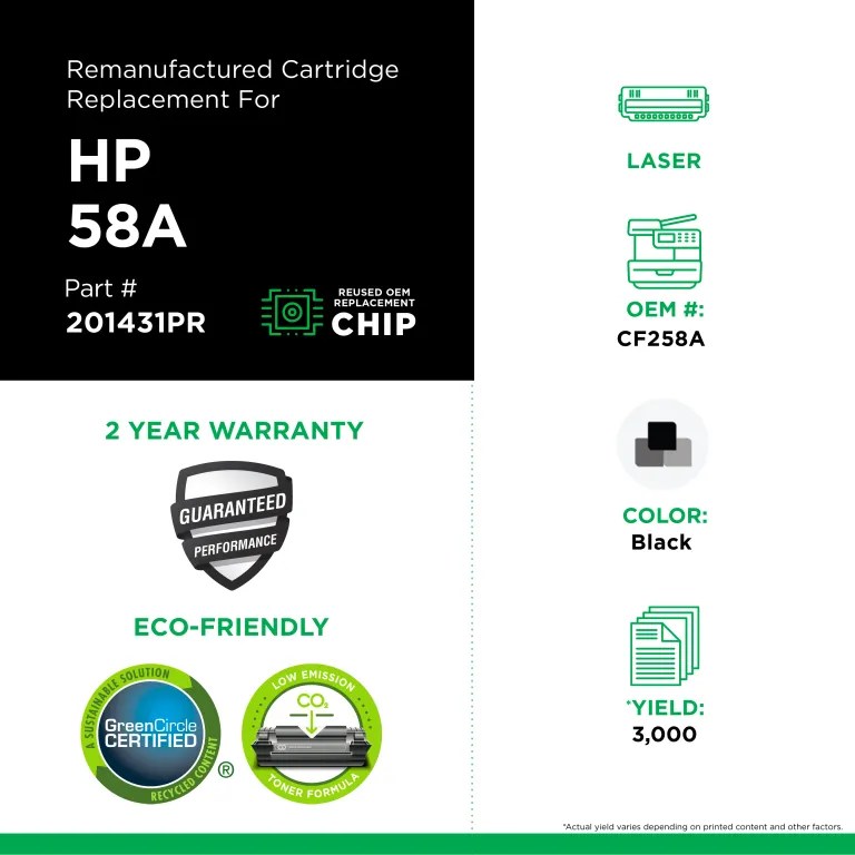Clover Imaging Remanufactured Toner Cartridge (Reused OEM Chip) for HP 58A (CF258A)