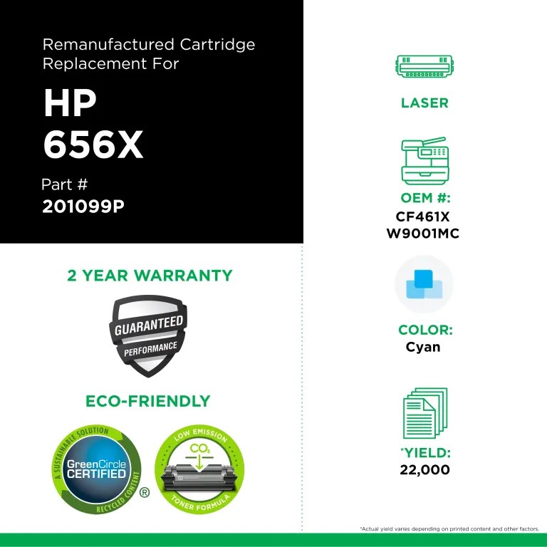 Clover Imaging Remanufactured High Yield Cyan Toner Cartridge for HP 656X (CF461X/W9001MC)