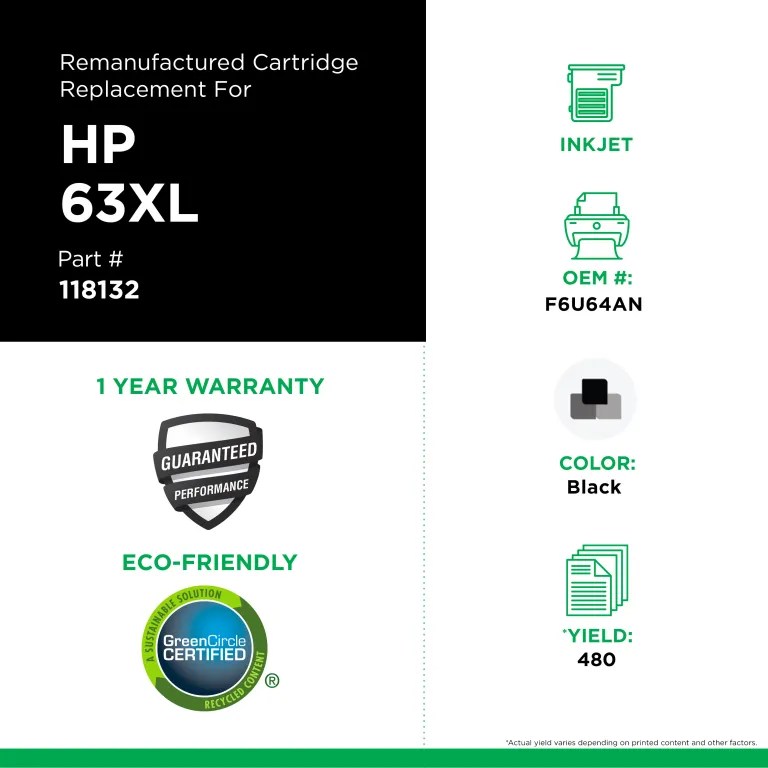 Clover Imaging Remanufactured High Yield Black Ink Cartridge for HP 63XL (F6U64AN)