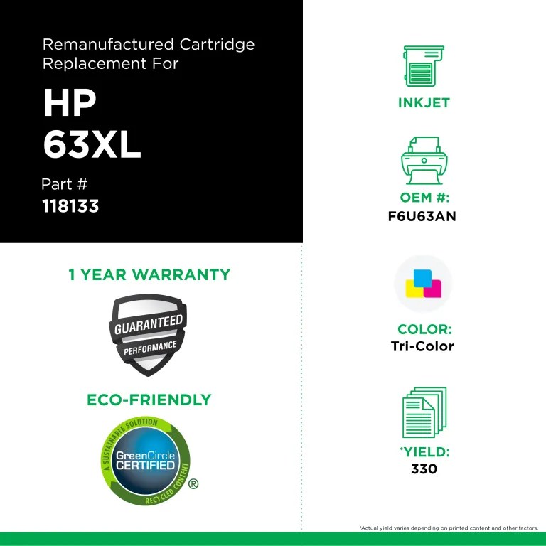 Clover Imaging Remanufactured High Yield Tri-Color Ink Cartridge for HP 63XL (F6U63AN)
