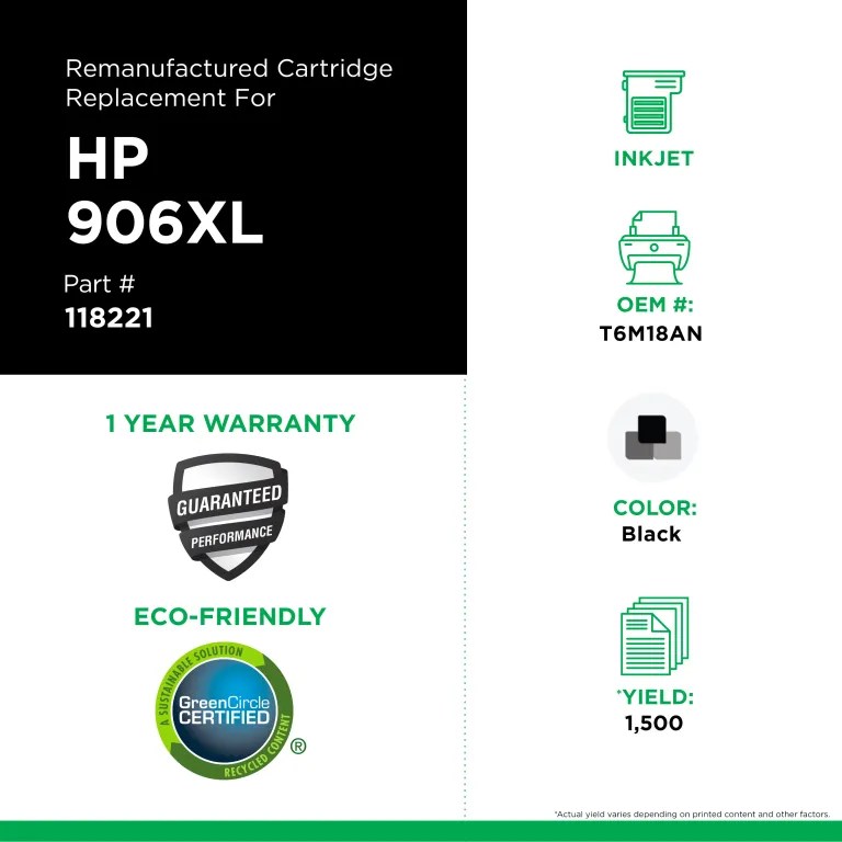 Clover Imaging Remanufactured High Yield Black Ink Cartridge for HP 906XL (T6M18AN)