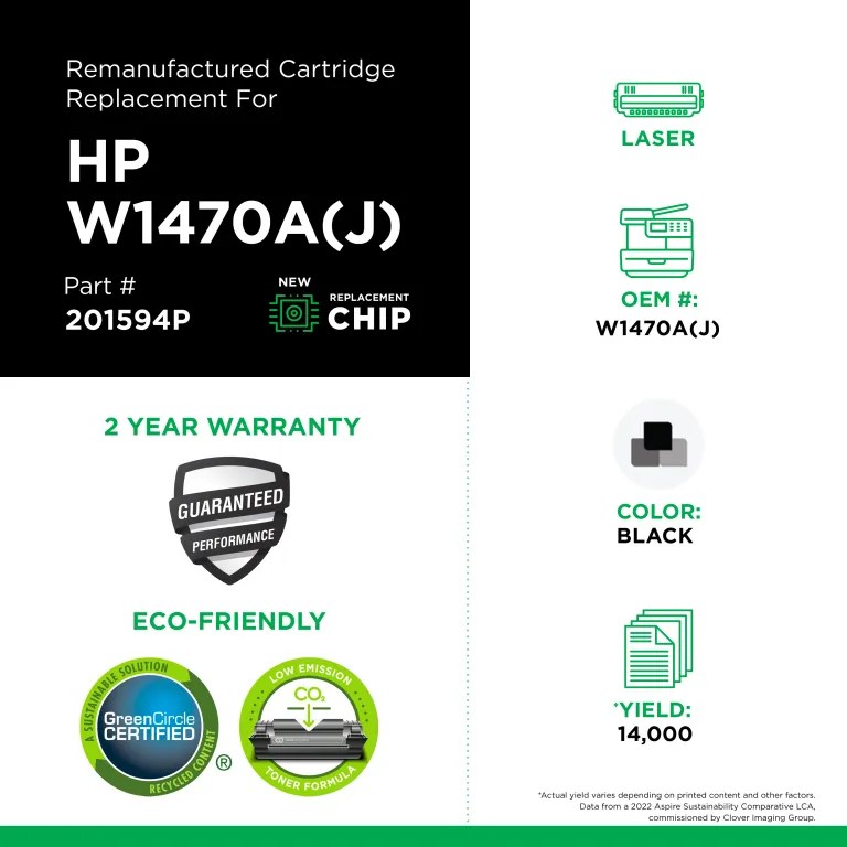 Clover Imaging Remanufactured Extended Yield Toner Cartridge (New Chip) for HP W1470A