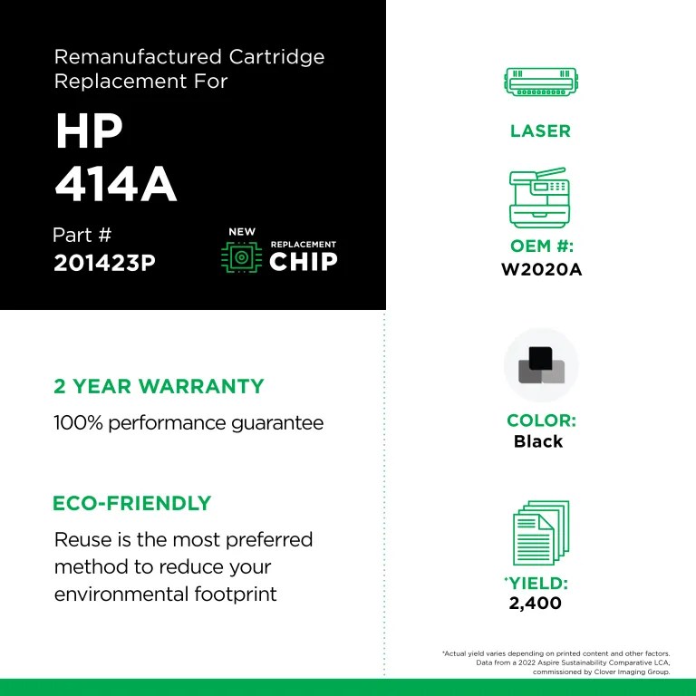 Clover Imaging Remanufactured Black Toner Cartridge (New Chip) for HP 414A (W2020A)