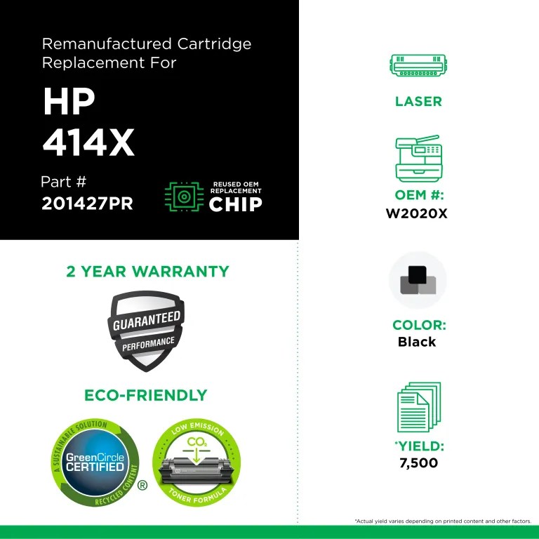 Clover Imaging Remanufactured High Yield Black Toner Cartridge (Reused OEM Chip) for HP 414X (W2020X)