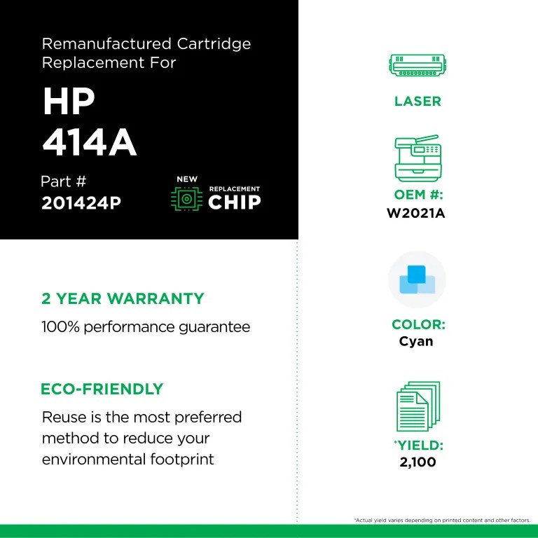 Clover Imaging Remanufactured Cyan Toner Cartridge (New Chip) for HP 414A (W2021A)