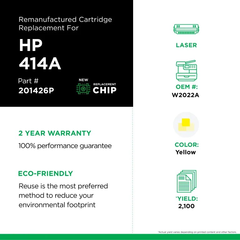 Clover Imaging Remanufactured Yellow Toner Cartridge (New Chip) for HP 414A (W2022A)