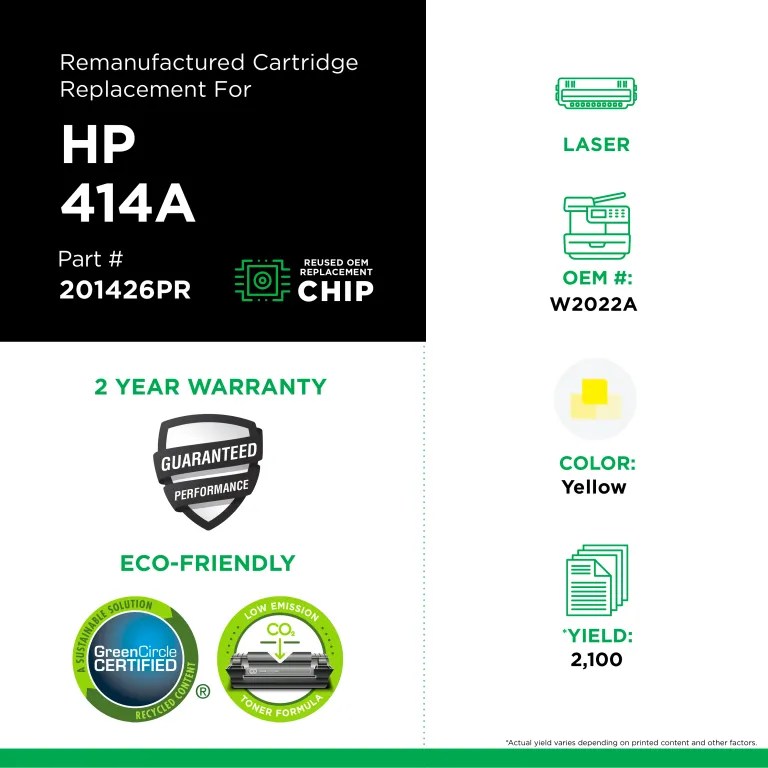Clover Imaging Remanufactured Yellow Toner Cartridge (Reused OEM Chip) for HP 414A (W2022A)