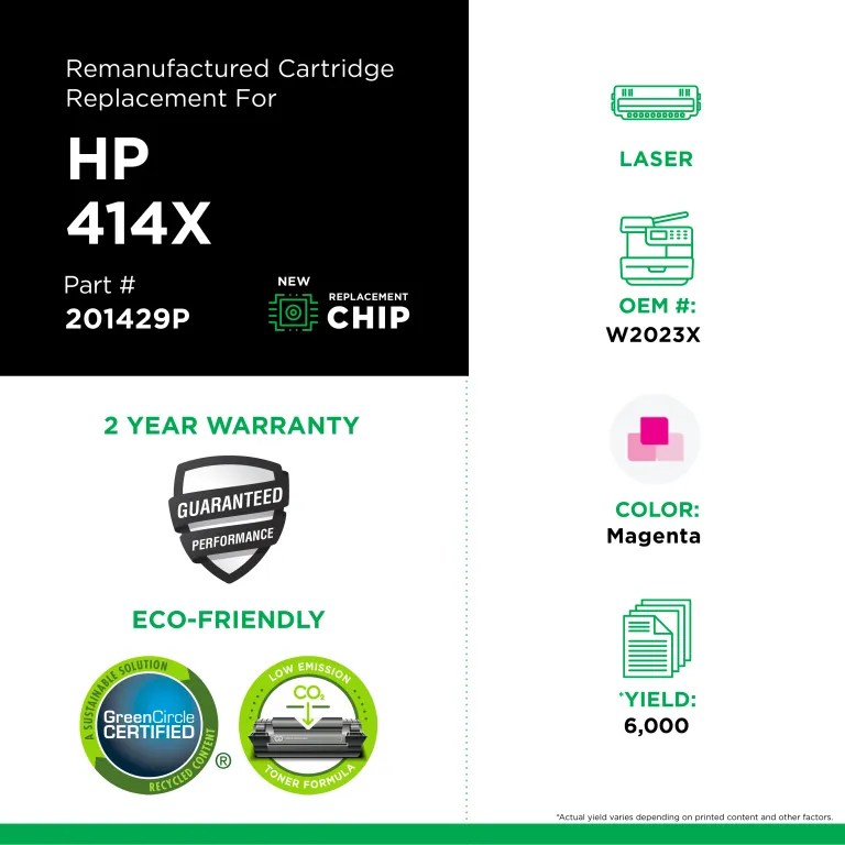 Clover Imaging Remanufactured High Yield Magenta Toner Cartridge (New Chip) for HP 414X (W2023X)