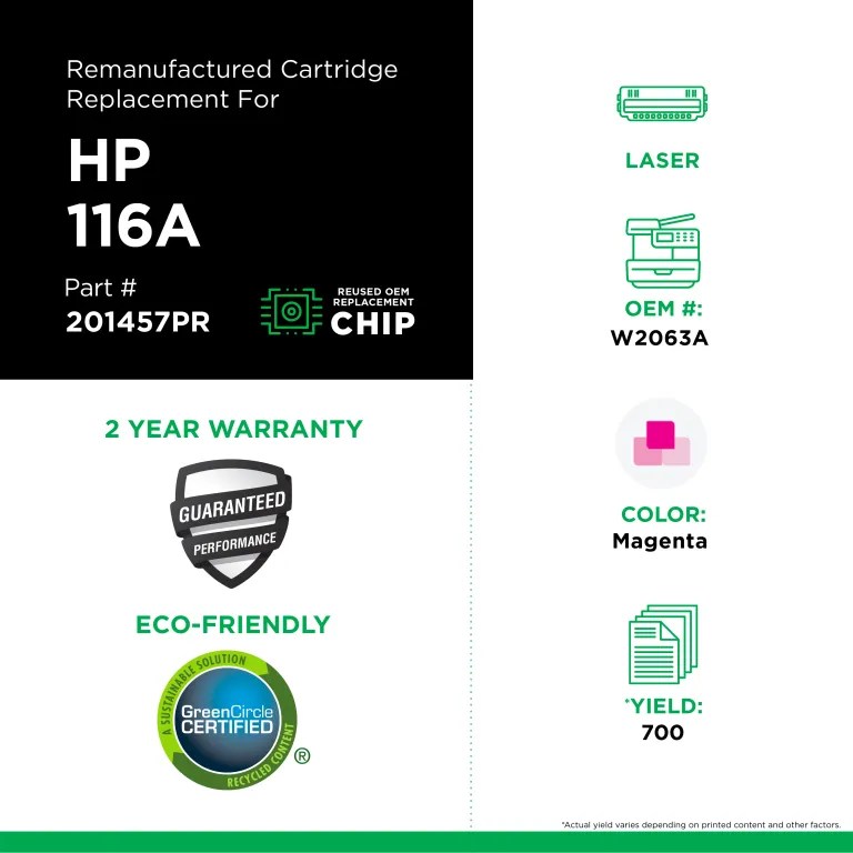 Clover Imaging Remanufactured Magenta Toner Cartridge (Reused OEM Chip) for HP 116A (HP W2063A)