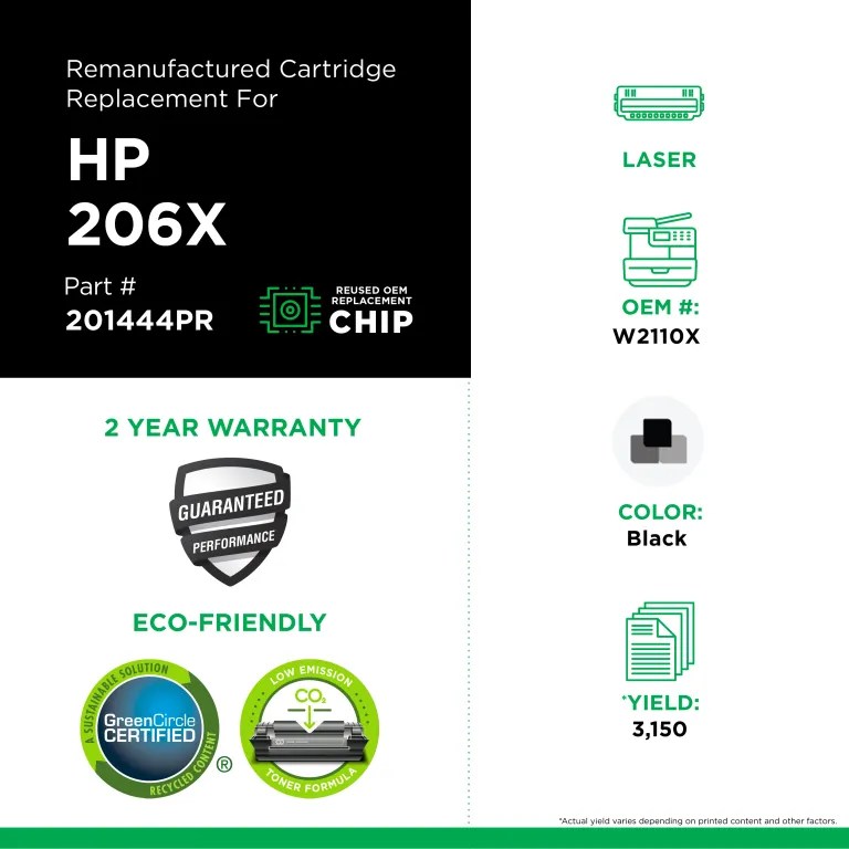 Clover Imaging Remanufactured High Yield Black Toner Cartridge (Reused OEM Chip) for HP 206X (W2110X)