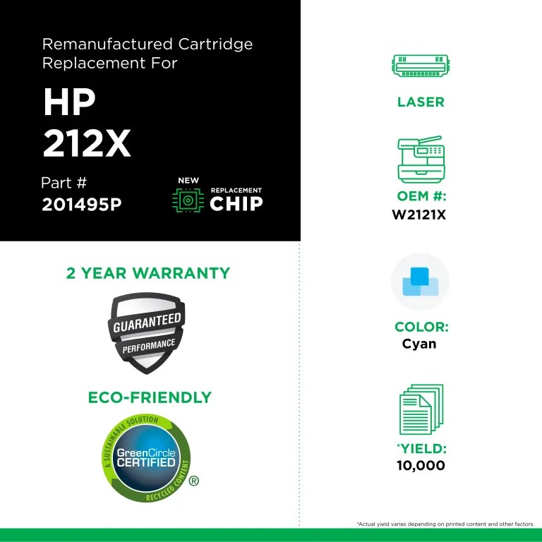 Clover Imaging Remanufactured High Yield Cyan Toner Cartridge (New Chip) for HP 212X (W2121X)