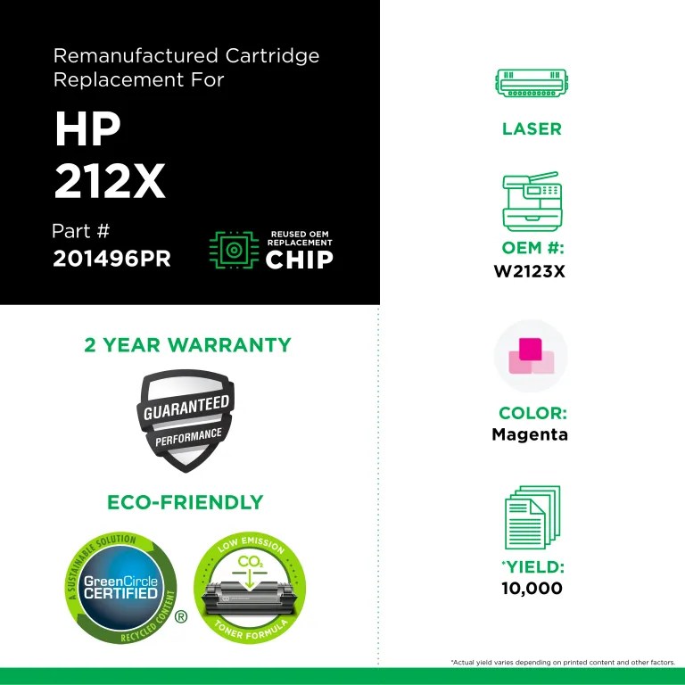 Clover Imaging Remanufactured High Yield Magenta Toner Cartridge (Reused OEM Chip) for HP 212X (W2123X)