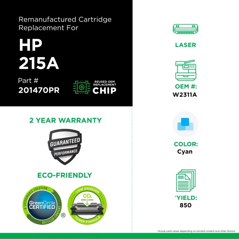 Clover Imaging Remanufactured Cyan Toner Cartridge (Reused OEM Chip) for HP 215A (W2311A)