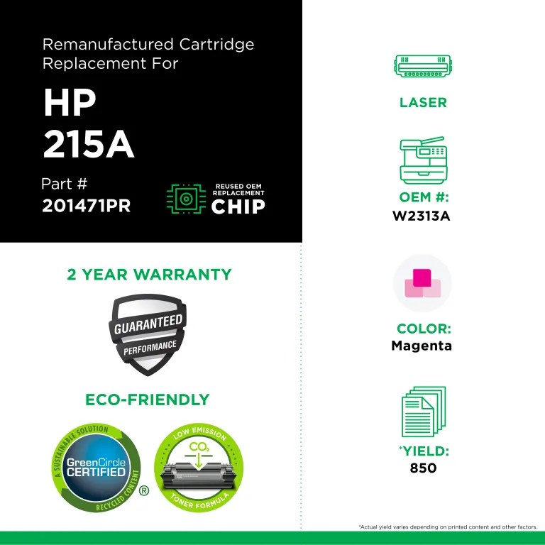Clover Imaging Remanufactured Magenta Toner Cartridge (Reused OEM Chip) for HP 215A (W2313A)