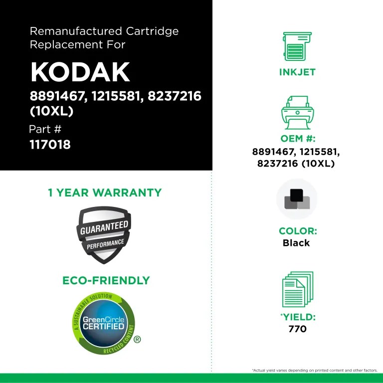 Clover Imaging Remanufactured High Yield Black Ink Cartridge for Kodak 8237216 (10XL)