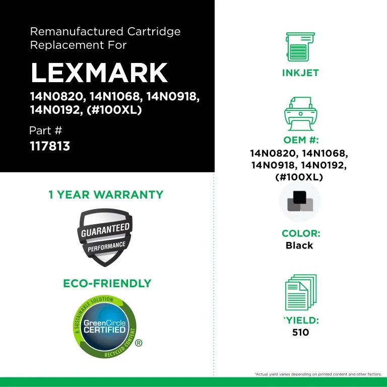 Clover Imaging Remanufactured High Yield Black Ink Cartridge for Lexmark (#100XL)
