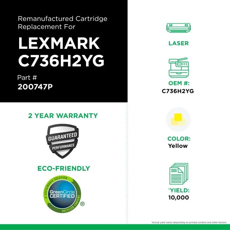 Clover Imaging Remanufactured High Yield Yellow Toner Cartridge for Lexmark C736/X736/X738