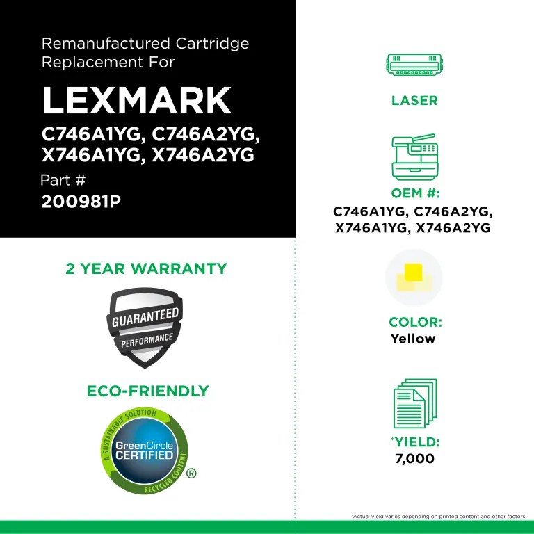 Clover Imaging Remanufactured Yellow Toner Cartridge for Lexmark C746/C748