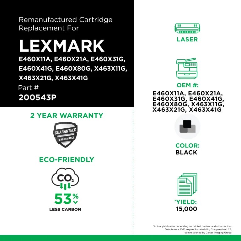 Clover Imaging Remanufactured Extra High Yield Toner Cartridge for Lexmark E460/E462/X463/X464/X466