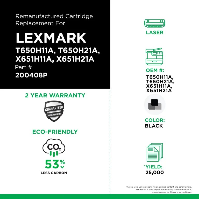 Clover Imaging Remanufactured High Yield Toner Cartridge for Lexmark T650/T652/T654/T656/X652/X654/X656