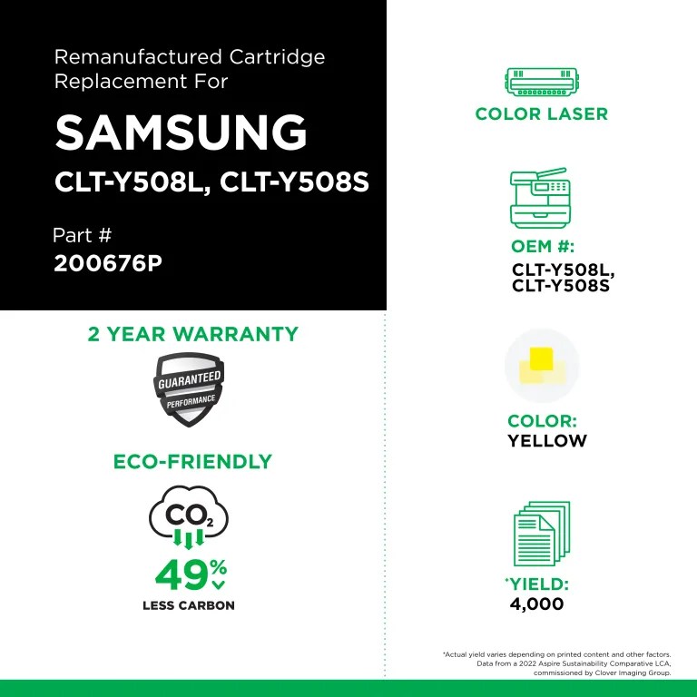 Clover Imaging Remanufactured High Yield Yellow Toner Cartridge for Samsung CLT-Y508L/CLT-Y508S