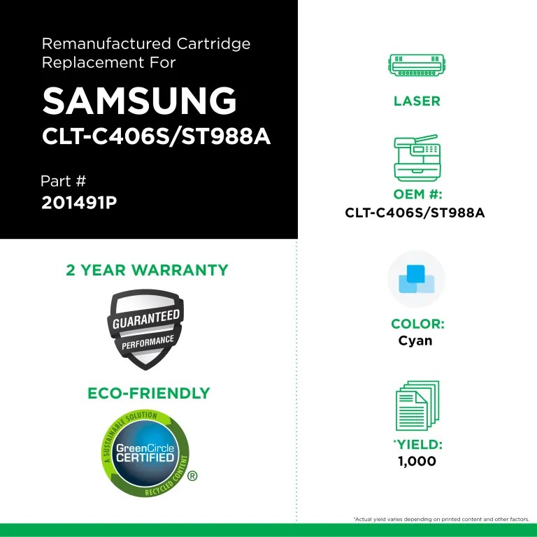 Clover Imaging Remanufactured Cyan Toner Cartridge for Samsung CLT-C406S