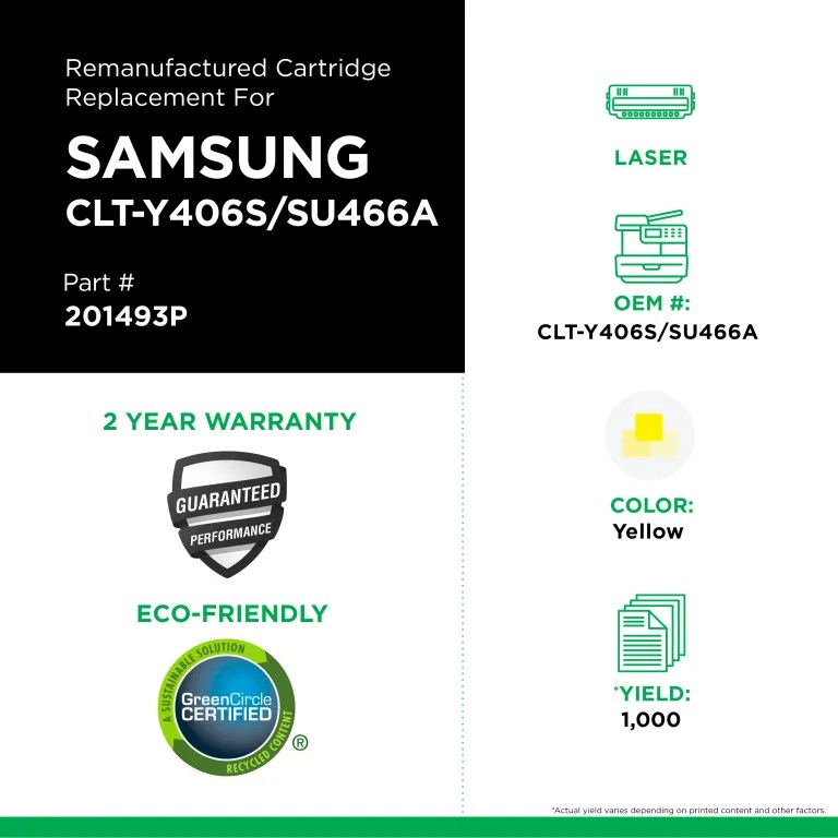 Clover Imaging Remanufactured Yellow Toner Cartridge for Samsung CLT-Y406S