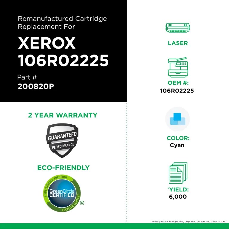 Clover Imaging Remanufactured High Yield Cyan Toner Cartridge for Xerox 106R02225