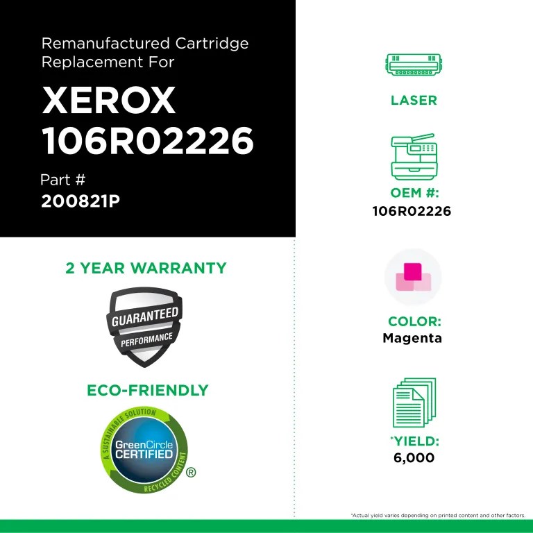 Clover Imaging Remanufactured High Yield Magenta Toner Cartridge for Xerox 106R02226