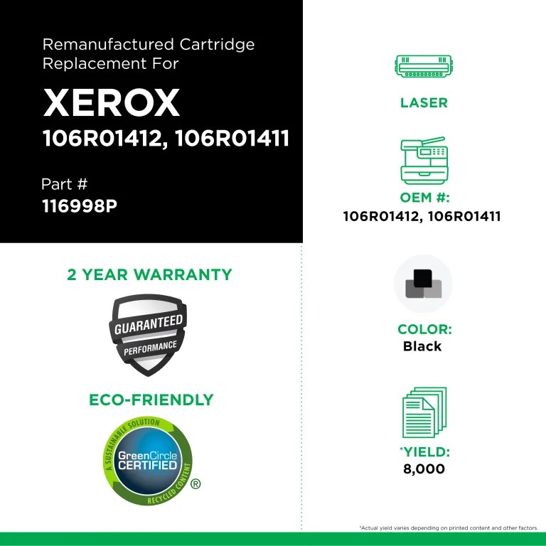 Clover Imaging Remanufactured High Yield Toner Cartridge for Xerox 106R01412/ 106R01411