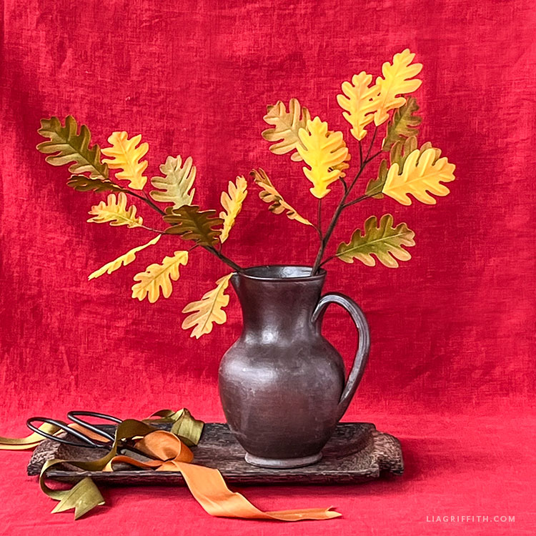 Crepe paper in the shape of an oak leaf branch Crepe paper in the shape of an oak leaf branch