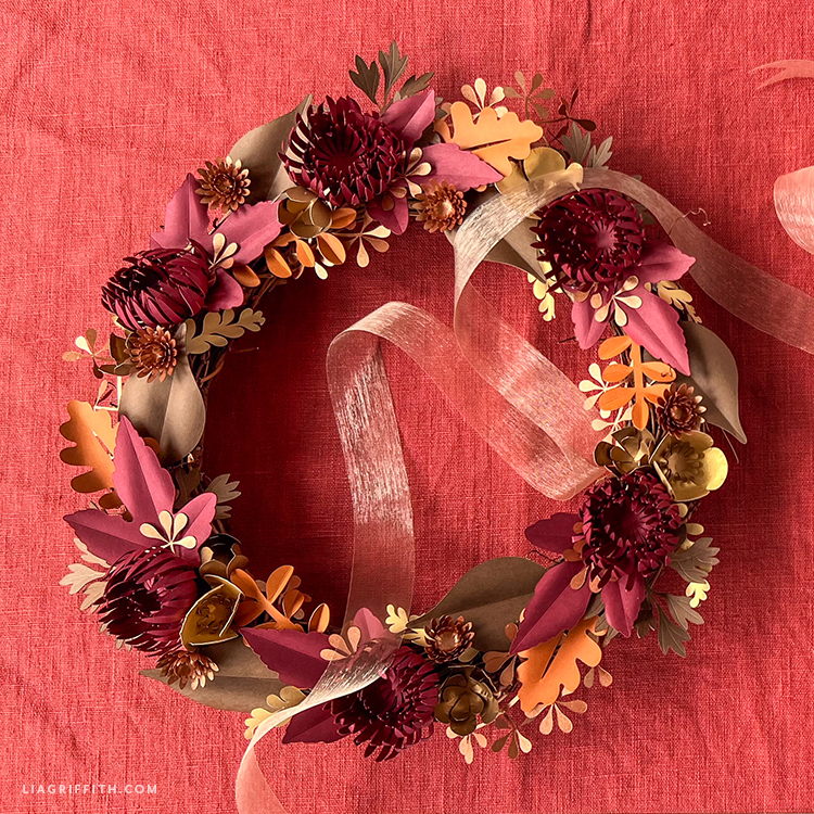 Fall wreath with paper cut flowers and foliage Fall wreath with paper cut flowers and foliage
