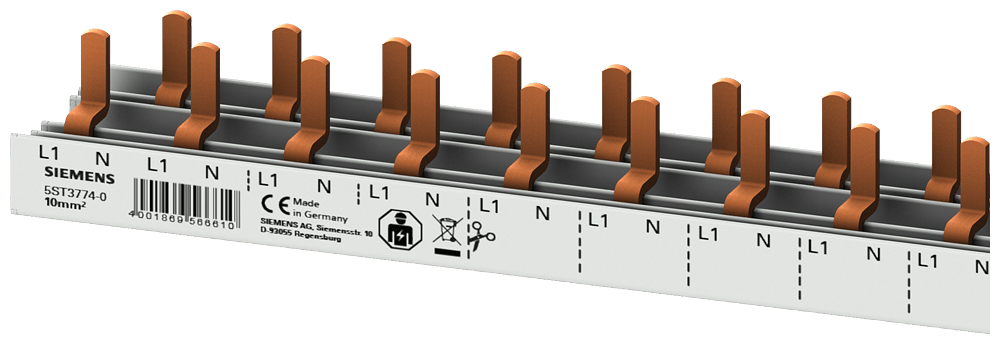 Pin Busbar 10mm2, 1p/N Comp 1000mm