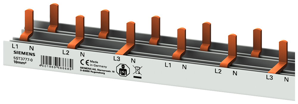Pin Busbar 10mm2, 3p/N Comp+AS 1...