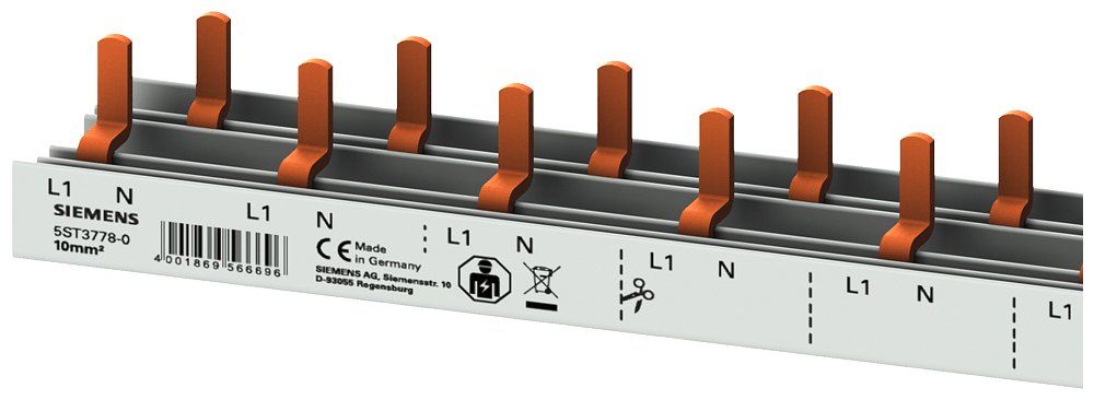 Pin Busbar 10mm2, 1p/N Comp+AS 1...