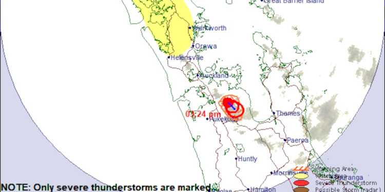 Severe Thunderstorm Warning for Auckland City, Waikato, and Franklin Severe Thunderstorm Warning for Auckland City, Waikato, and Franklin