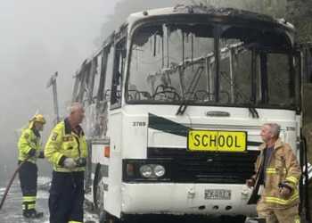 School bus catches fire near Leigh, four children evacuated School bus catches fire near Leigh, four children evacuated