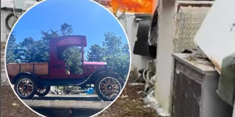 Firefighters Rescue 1929 Car from Canterbury Fire Firefighters Rescue 1929 Car from Canterbury Fire
