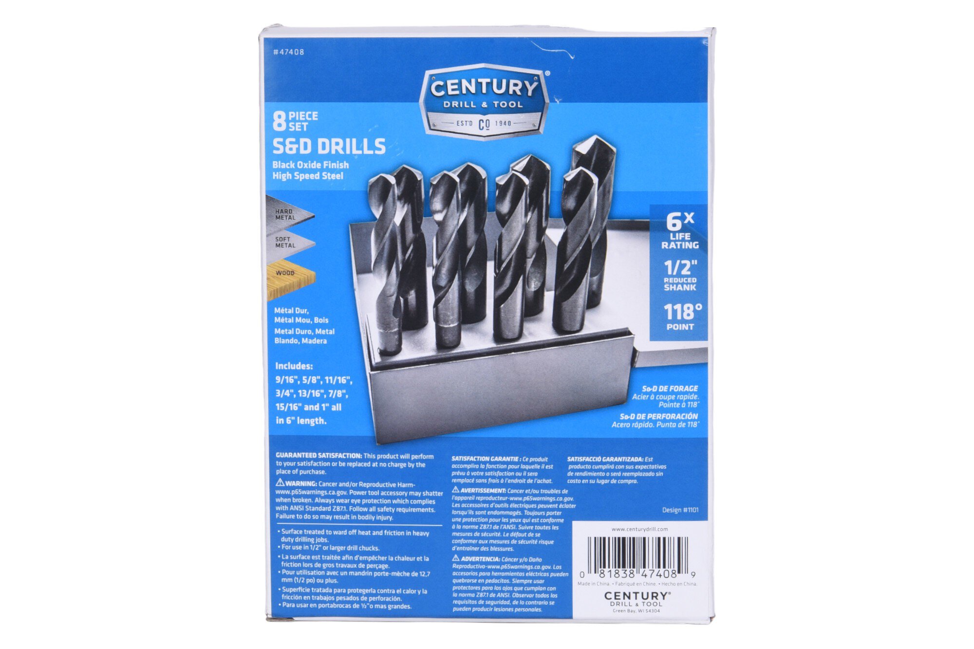 8 Piece Black Oxide S&D Drill Bit Set