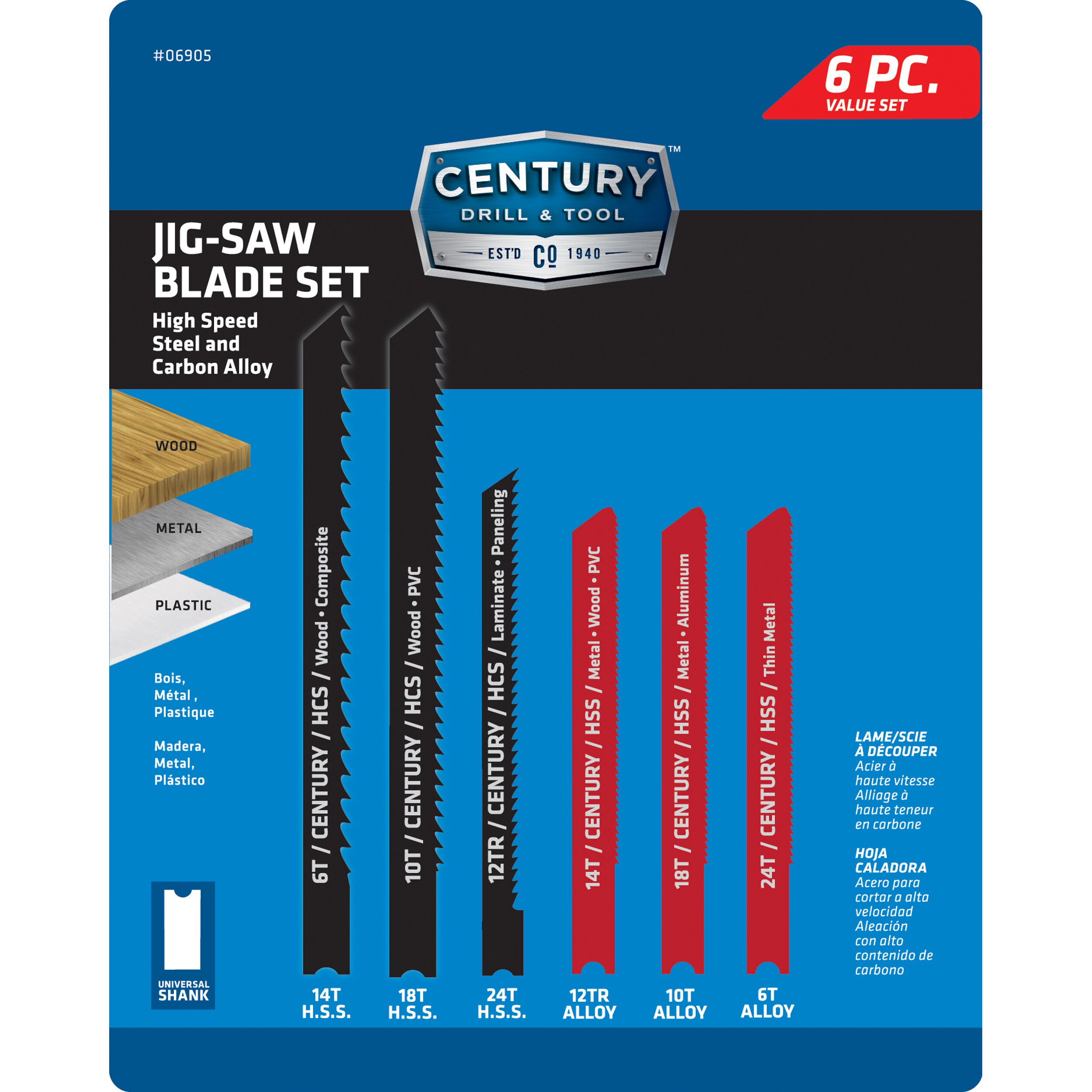 6 Piece Alloy & HSS Jig-Saw Blade Set