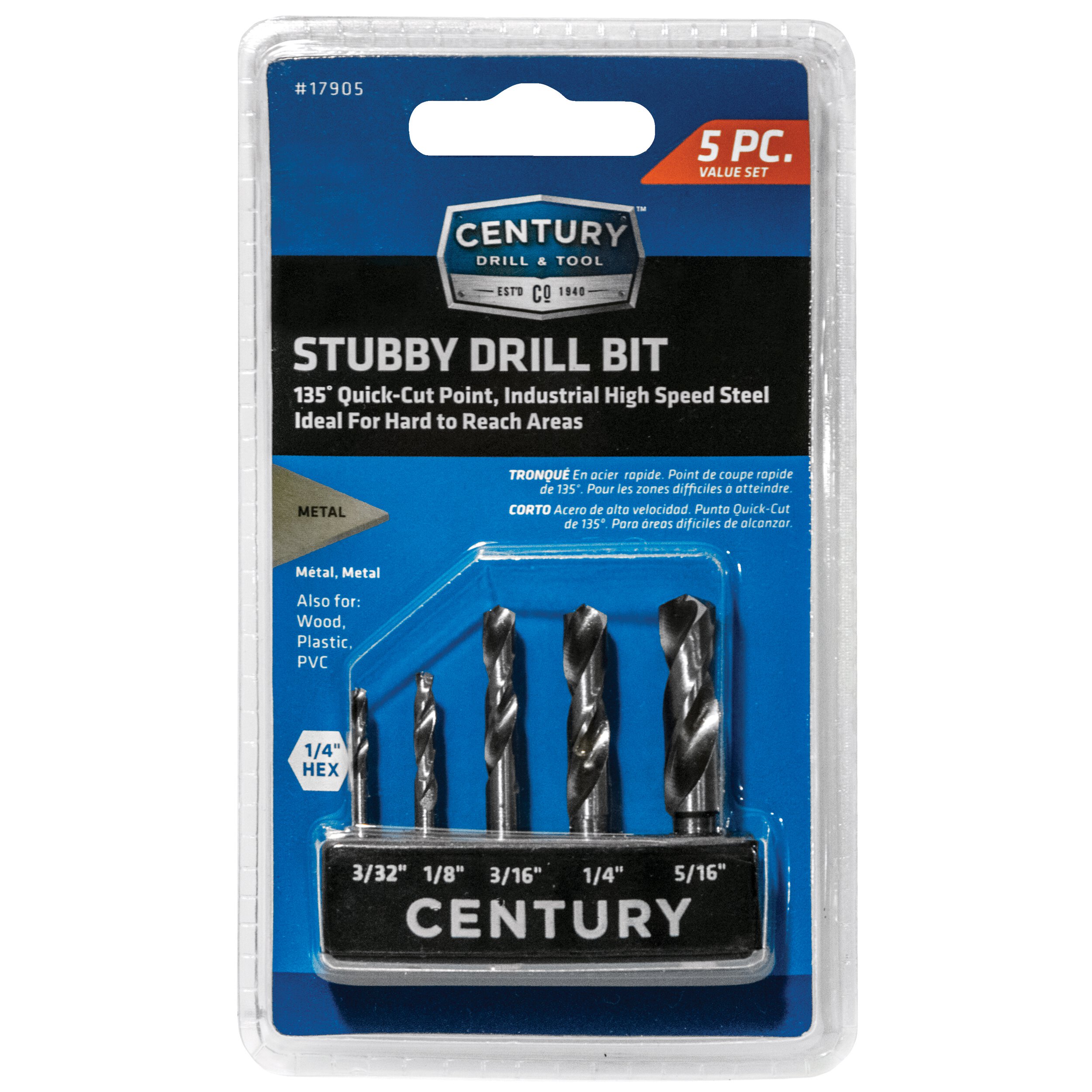 5 Piece Stubby Drill Bit Set