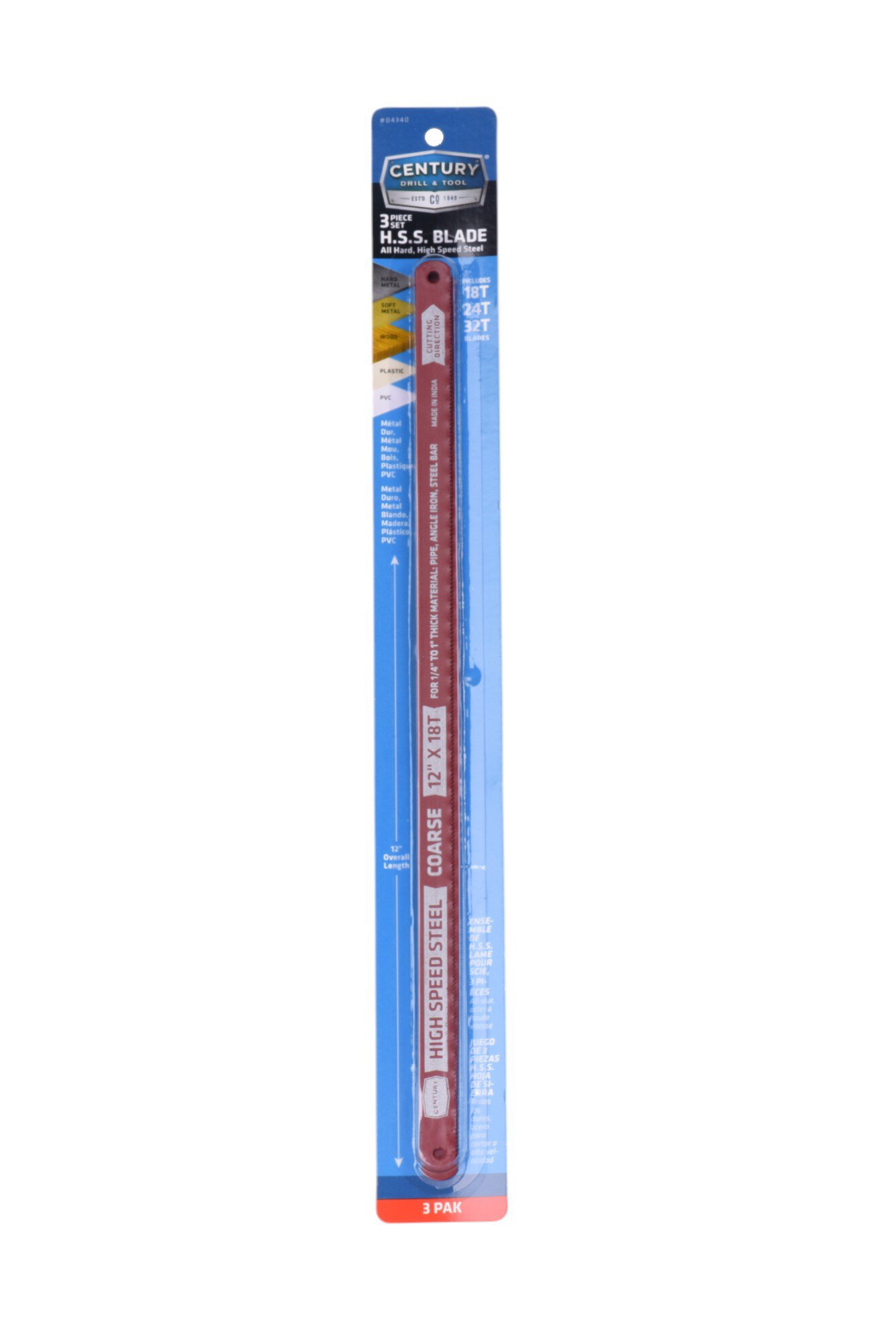 3 Piece High Speed Steel Hacksaw Blade Set
